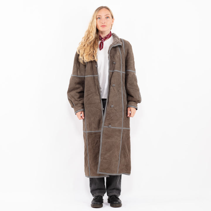 Vintage 80's Women Sheepskin Coat in GrayA0602