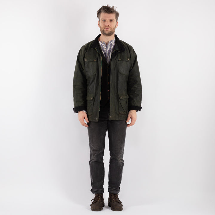 Vintage 90's Men Waxed Canvas Jacket in GreenZ524