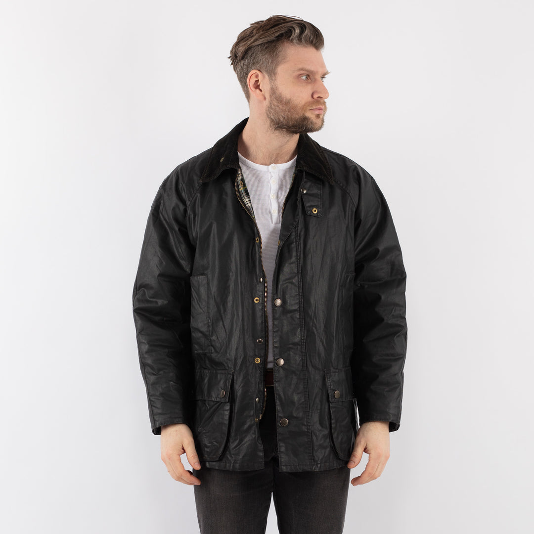 Vintage 90's Men Waxed Canvas Jacket in BlackZ897