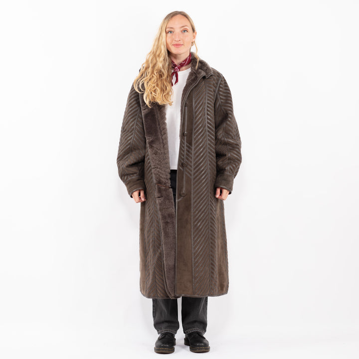 Vintage 80's Women Sheepskin Coat in BrownA0603