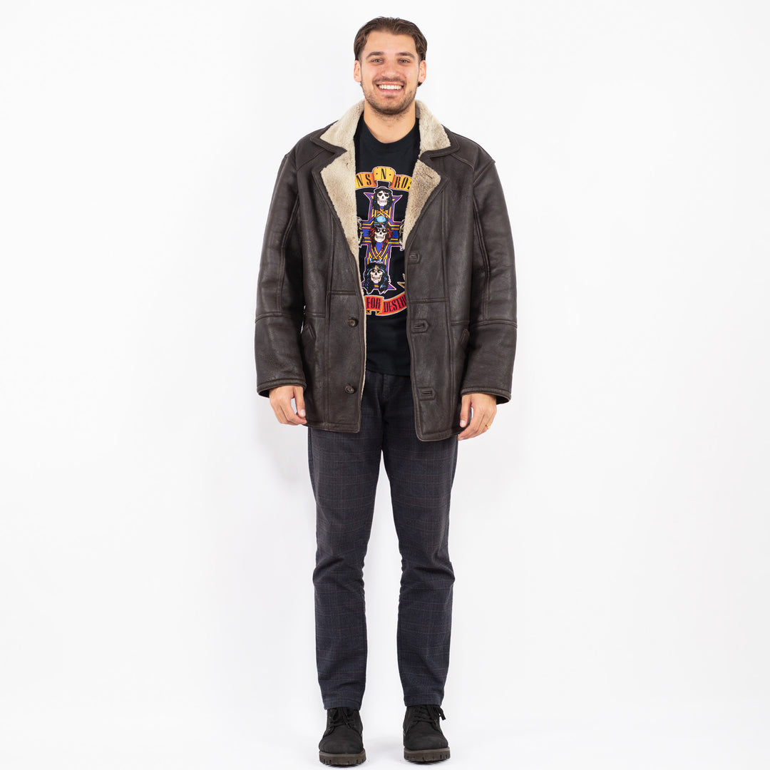 Vintage 90's Men Sheepskin Coat in BrownZ2365