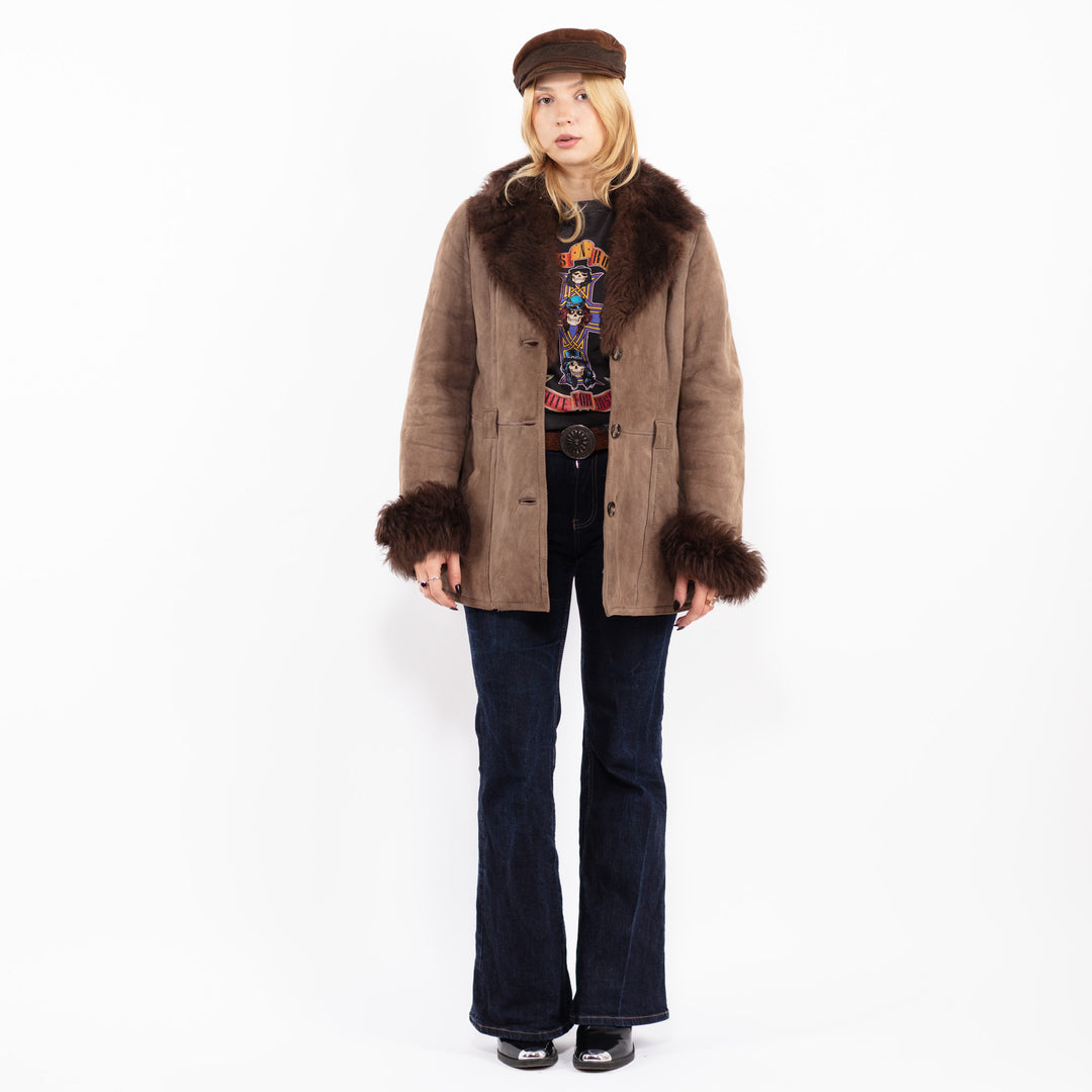 Vintage 70's Women Penny Lane Sheepskin Coat in Brown