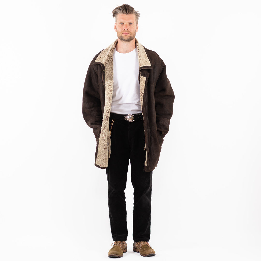Vintage 90's Men Sheepskin Coat in BrownZ1826