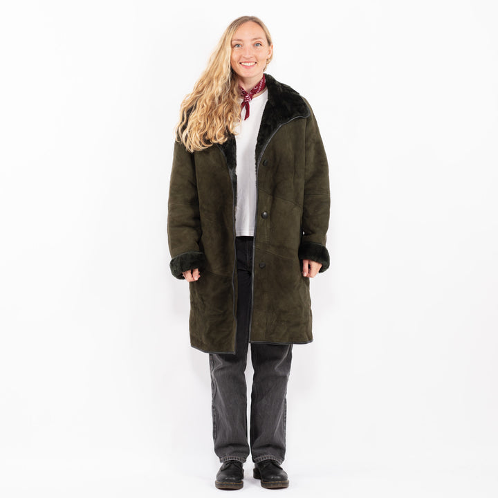 Vintage 80's Women Sheepskin Coat in GreenA0604