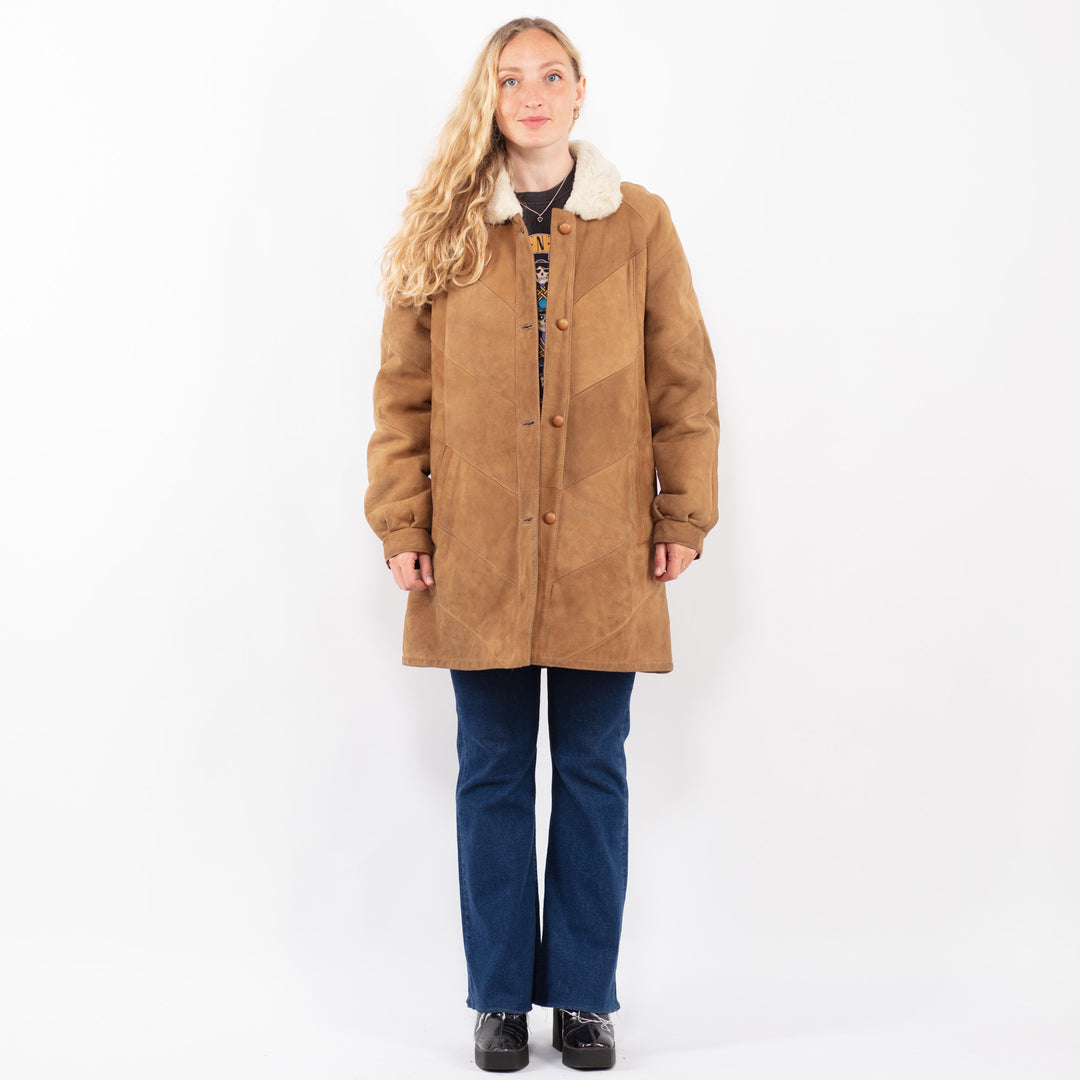 Vintage 80's Women Sheepskin Coat in BrownA0361