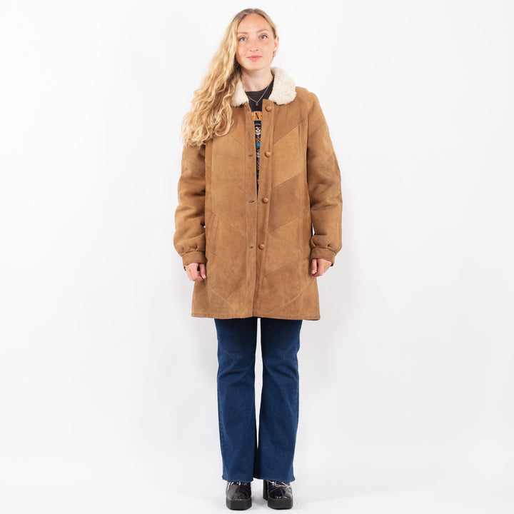 Vintage 80's Women Sheepskin Coat in BrownA0361