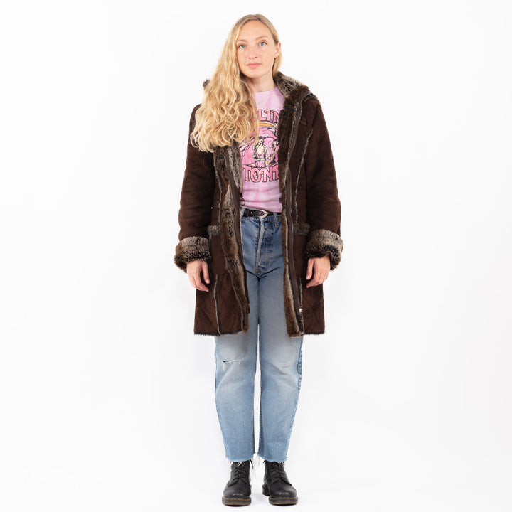 Vintage 00's Women Faux Sheepskin Coat in BrownA0511