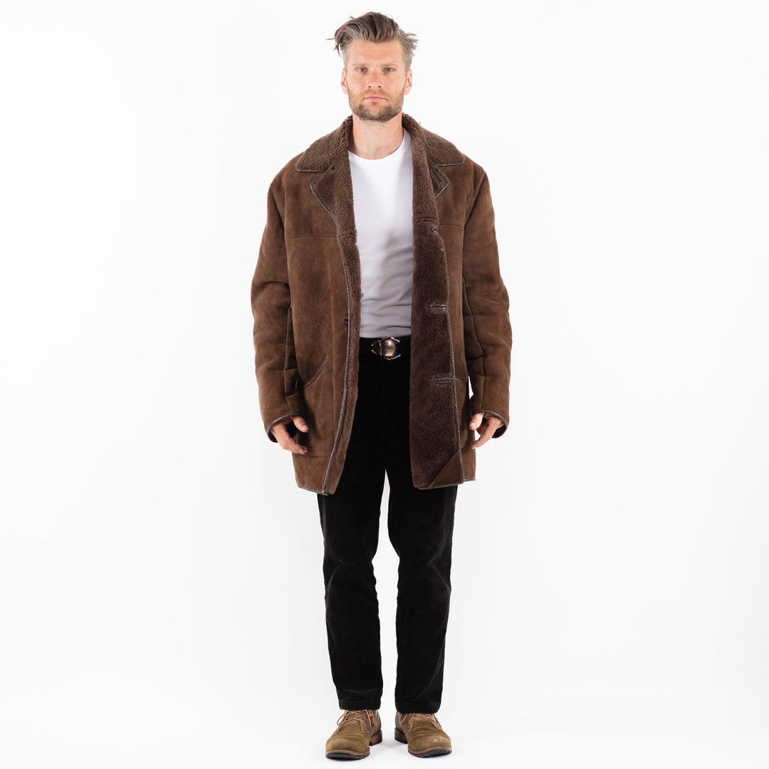 Vintage 80's Men Sheepskin Coat in BrownZ1828