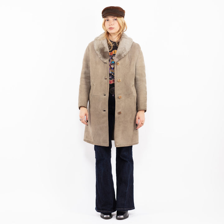 Vintage 70's Women Sheepskin Coat in Beige