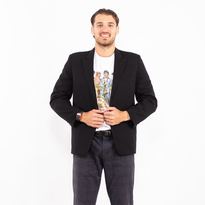 Vintage 80's Men Wool Blend Blazer Jacket in BlackZ2170