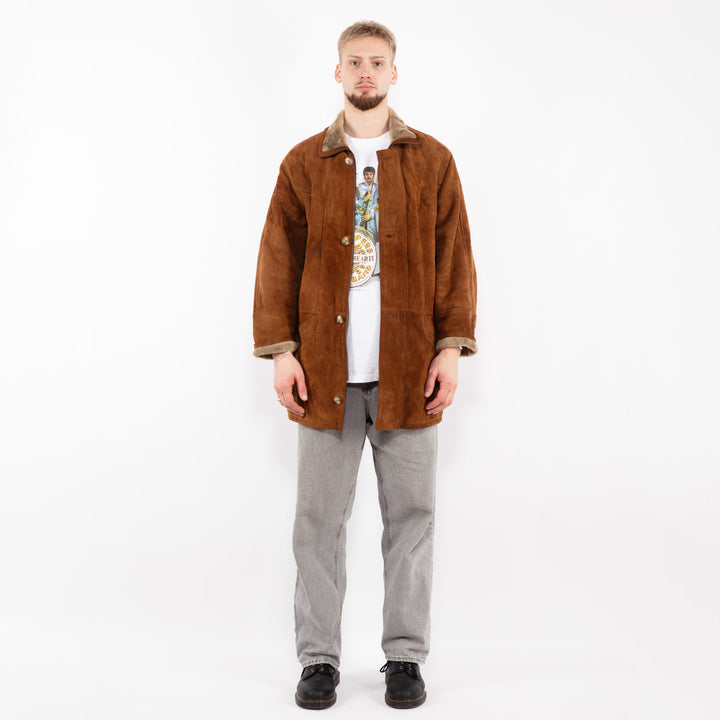 Vintage 90's Men Sheepskin Coat in Brown