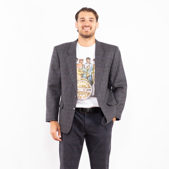 Vintage 80's Men Wool Blazer Jacket in GrayZ2171