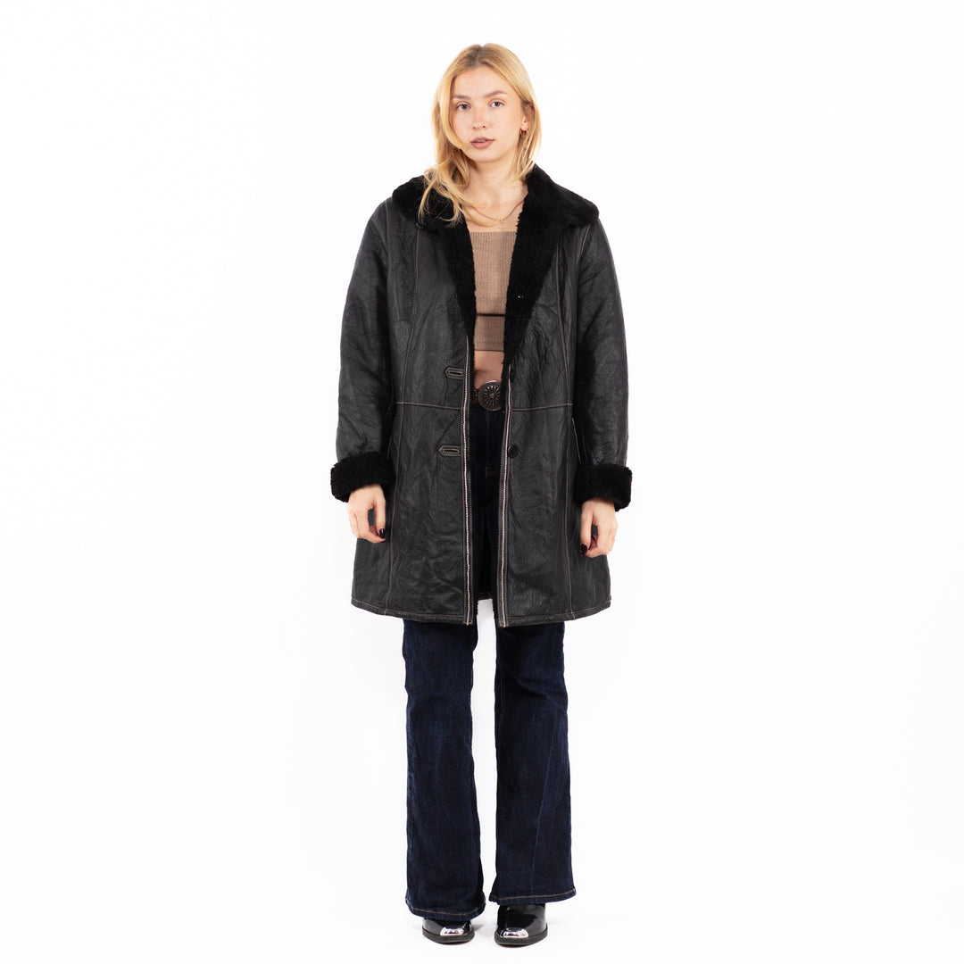 Vintage 90's Penny Lane Sheepskin Coat in Black