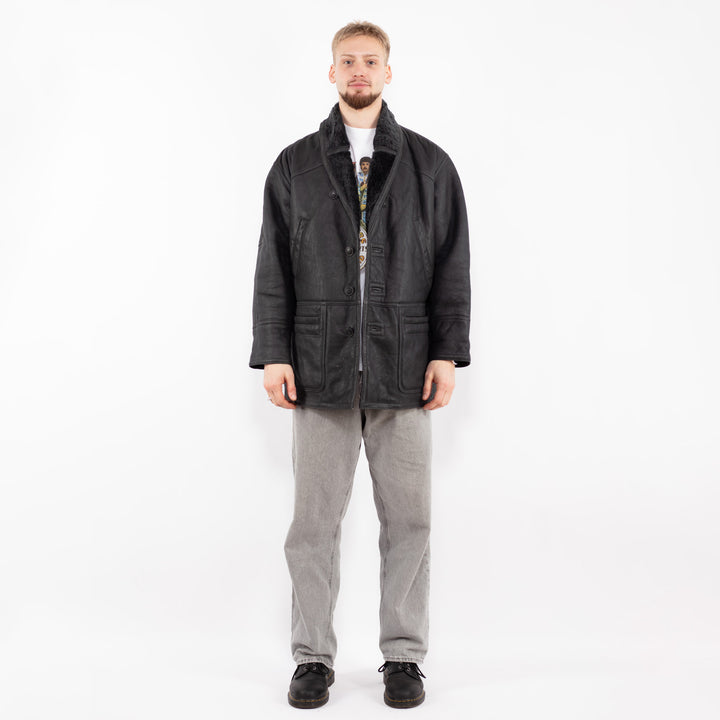 Vintage 80's Men Sheepskin Coat in Gray