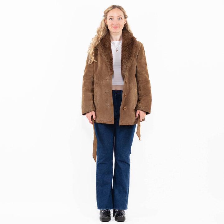 Vintage 70's Women Suede Sherpa Jacket in Beige