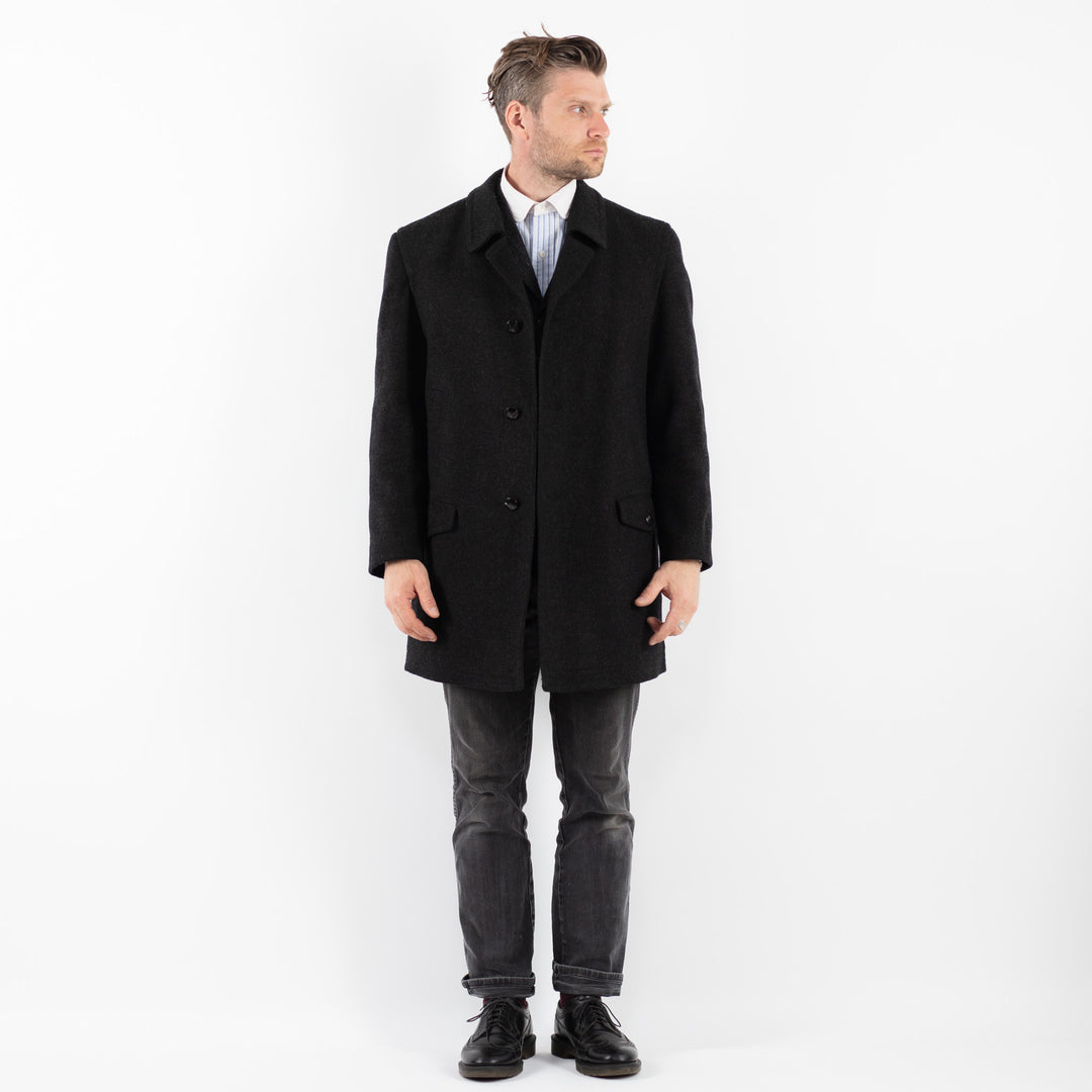 Vintage 70's Men Wool Coat in Black