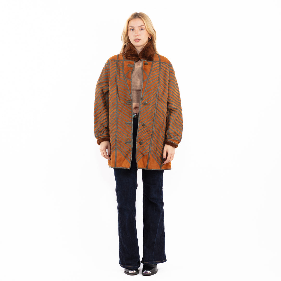 Vintage 80's Women Sheepskin Coat in Brown