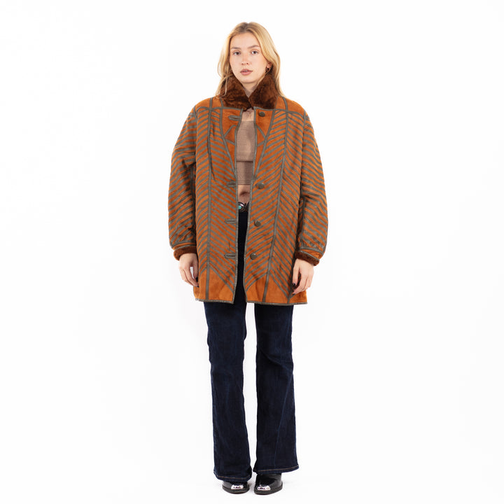 Vintage 80's Women Sheepskin Coat in Brown