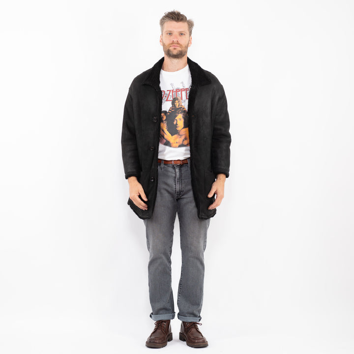 Vintage 90's Men Sheepskin Coat in BlackZ2280