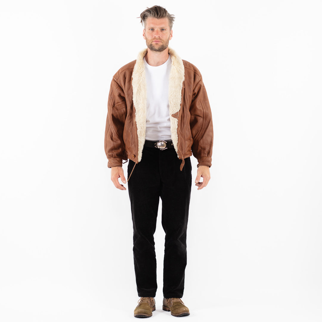 Vintage 80's Men Sheepskin Shearling Jacket in BrownZ1832