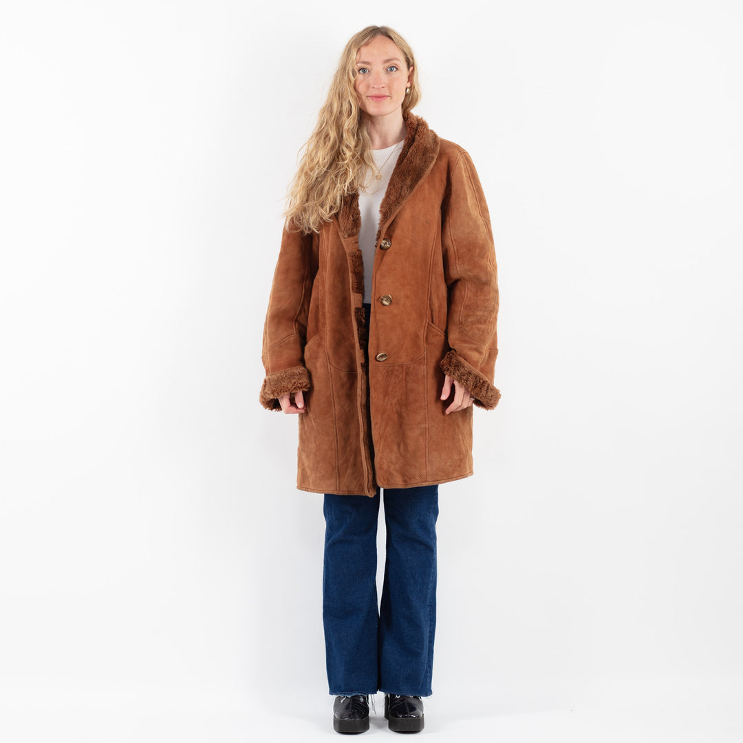 Vintage 80's Women Sheepskin Coat in BrownV9866