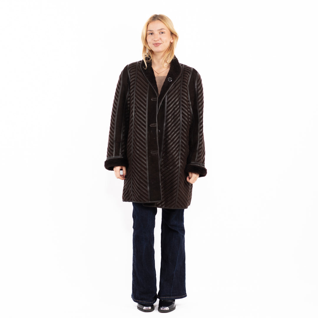Vintage 80's Women Sheepskin Coat in Brown
