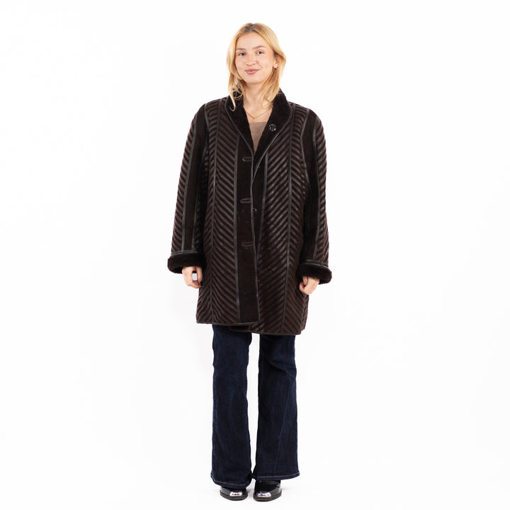 Vintage 80's Women Sheepskin Coat in Brown