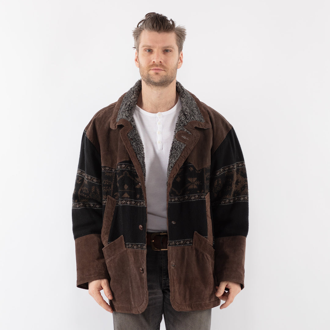 Vintage 80's Men Suede Jacket in BrownZ1114