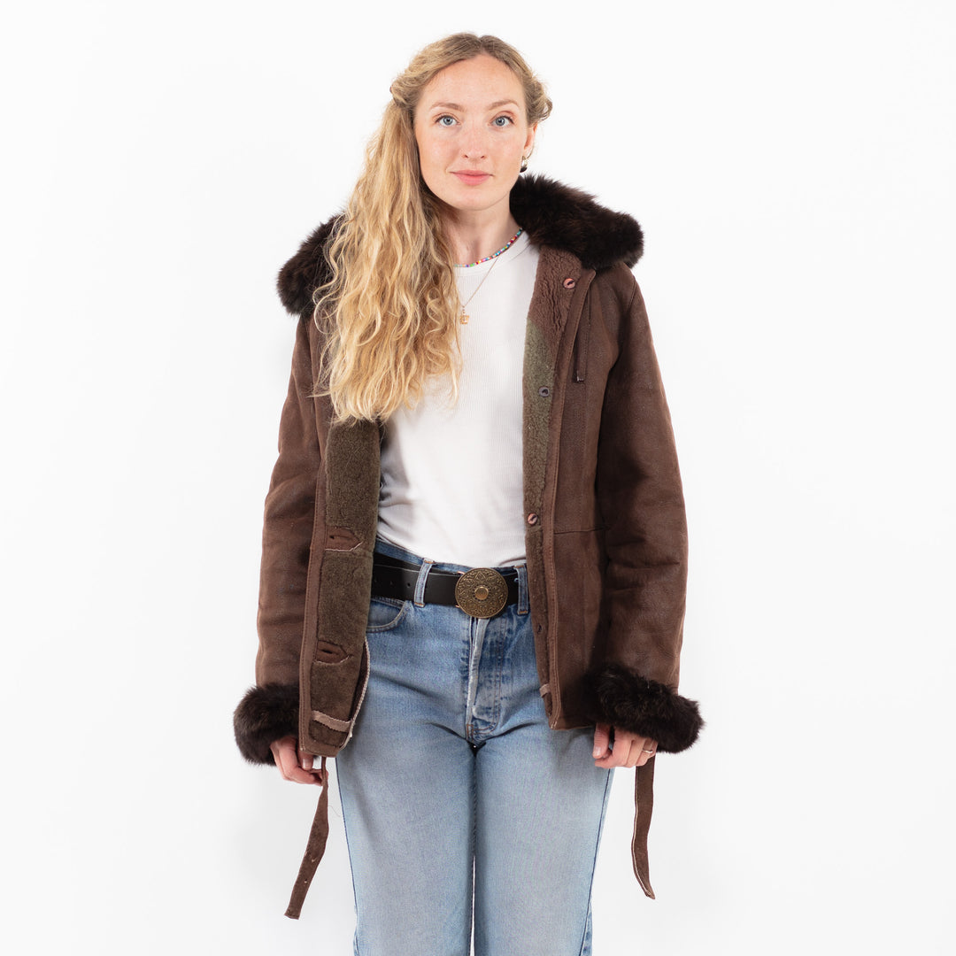 Vintage 90's Women Sheepskin Jacket in BrownA0265