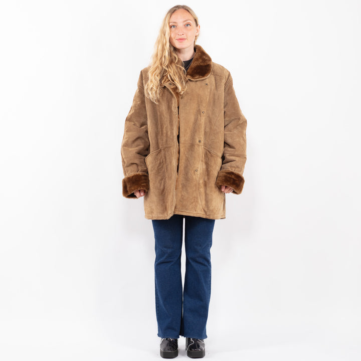 Vintage 90's Women Suede Sherpa Coat in BrownA0368