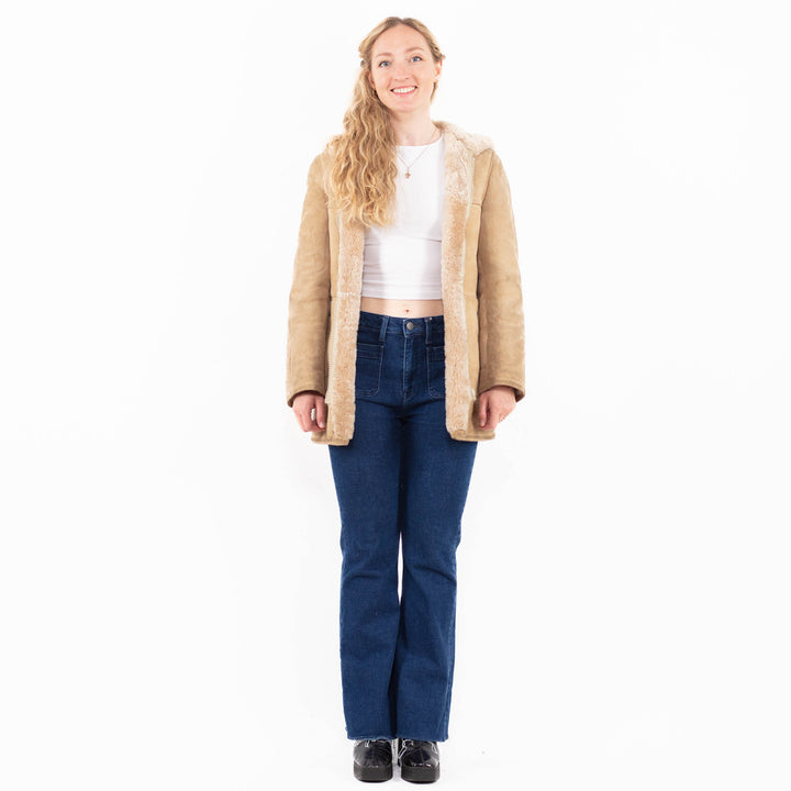 Vintage 90's Women Sheepskin Coat in Beige