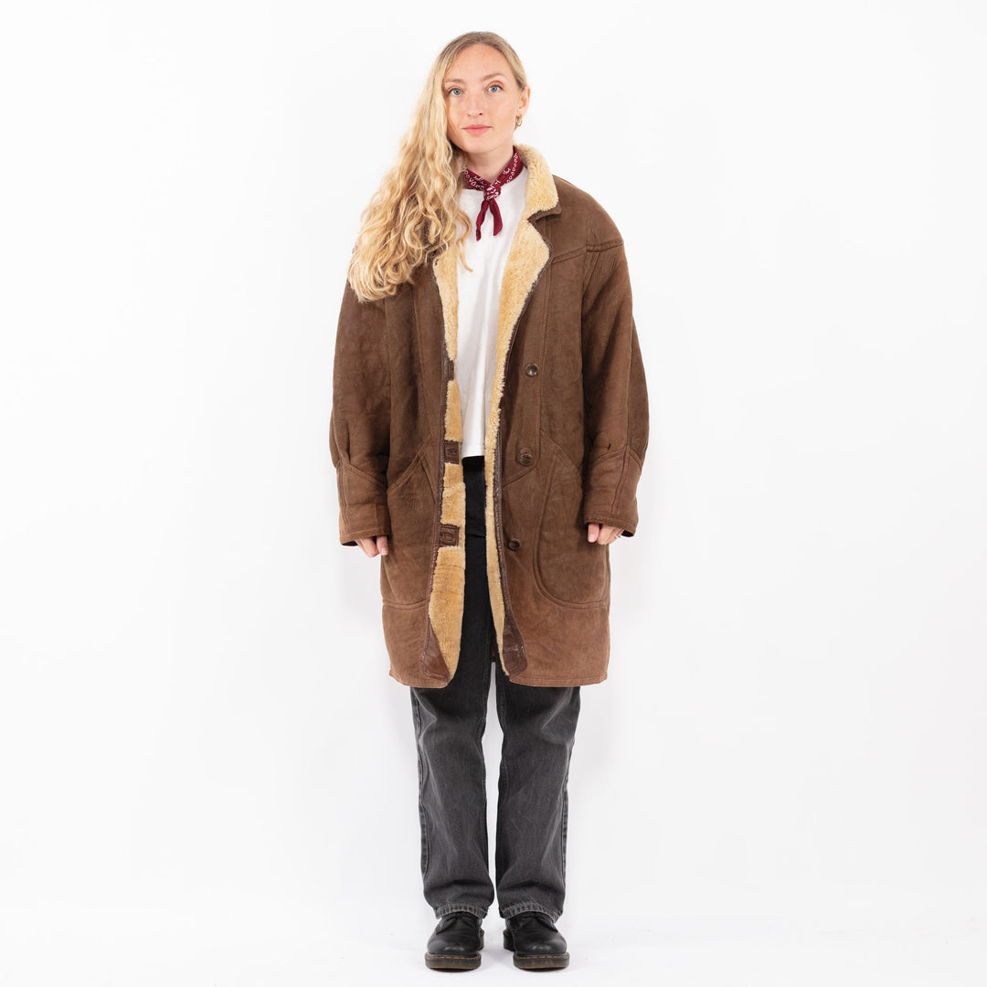 Vintage 90's Women Sheepskin Coat in BrownA0611