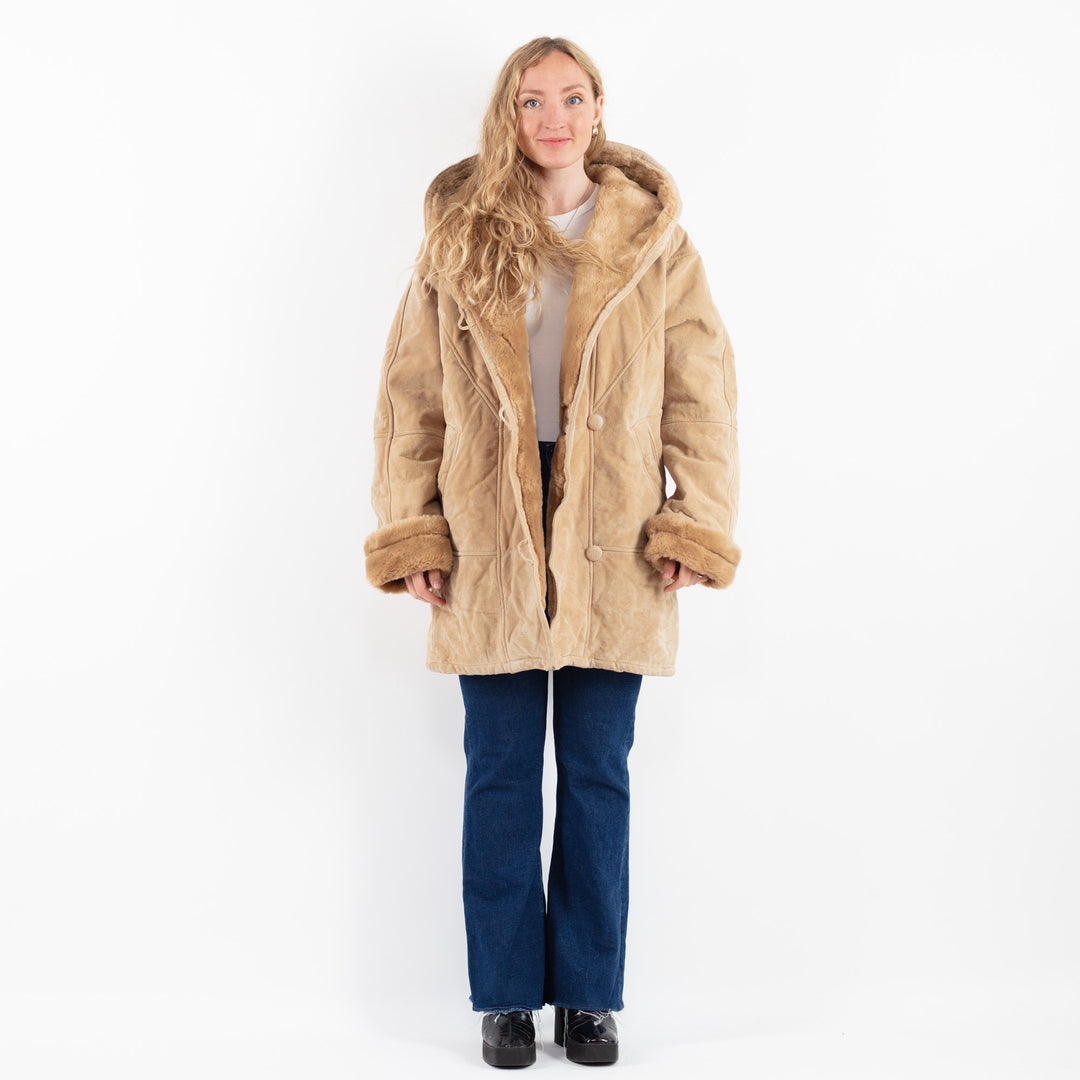 Vintage 90's Women Suede Sherpa Coat in BeigeV9868