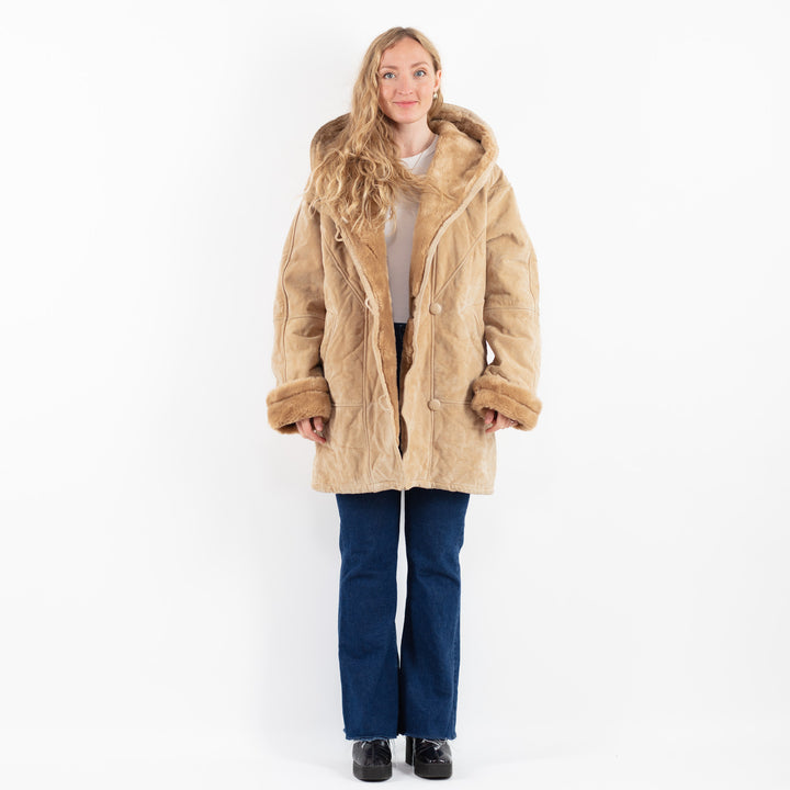 Vintage 90's Women Suede Sherpa Coat in BeigeV9868