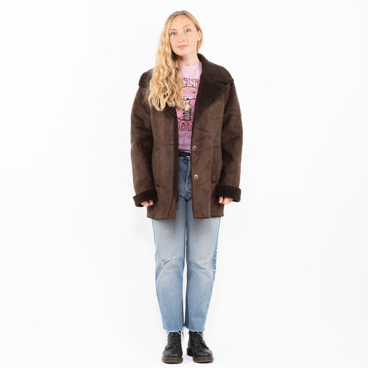Vintage 90's Women Faux Sheepskin Coat in BrownA0518