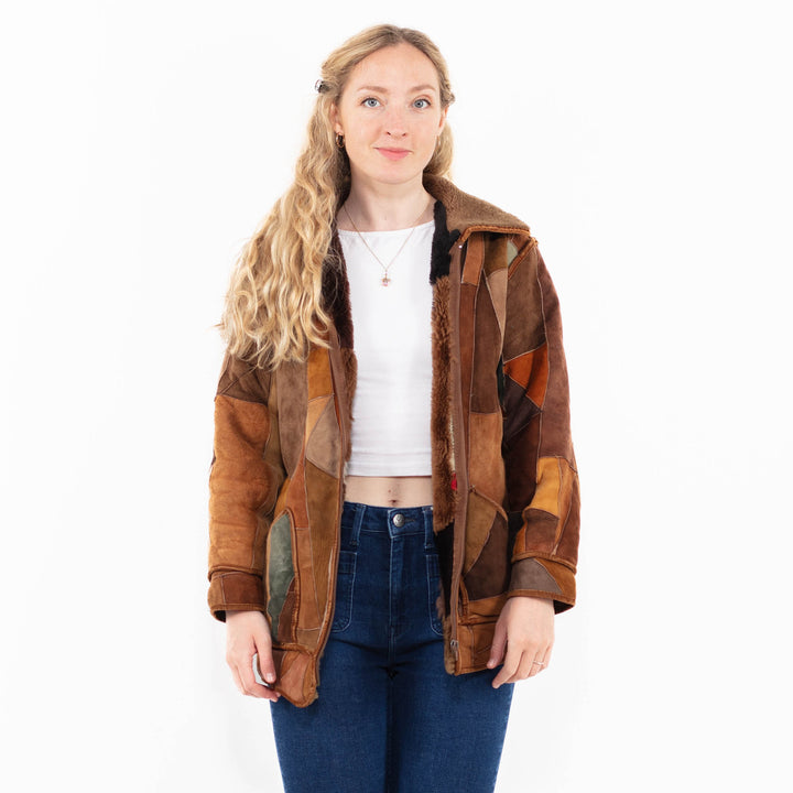 Vintage 80's Women Sheepskin Jacket in Brown