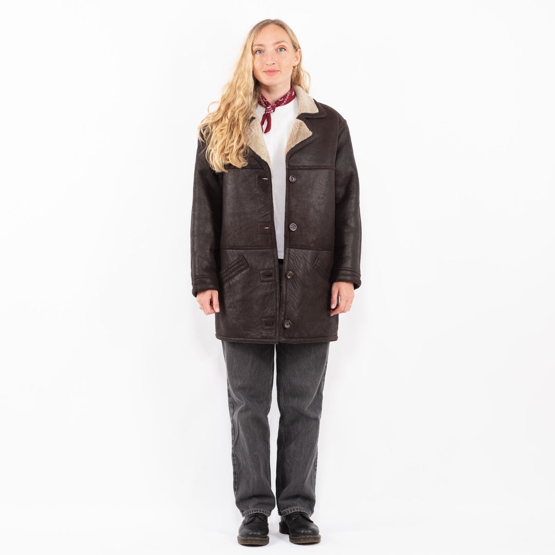 Vintage 90's Women Sheepskin Coat in BrownA0613