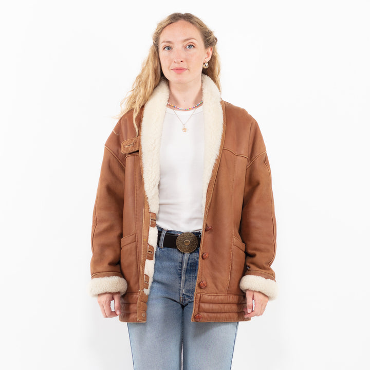 Vintage 80's Women Sheepskin Coat in BrownA0267