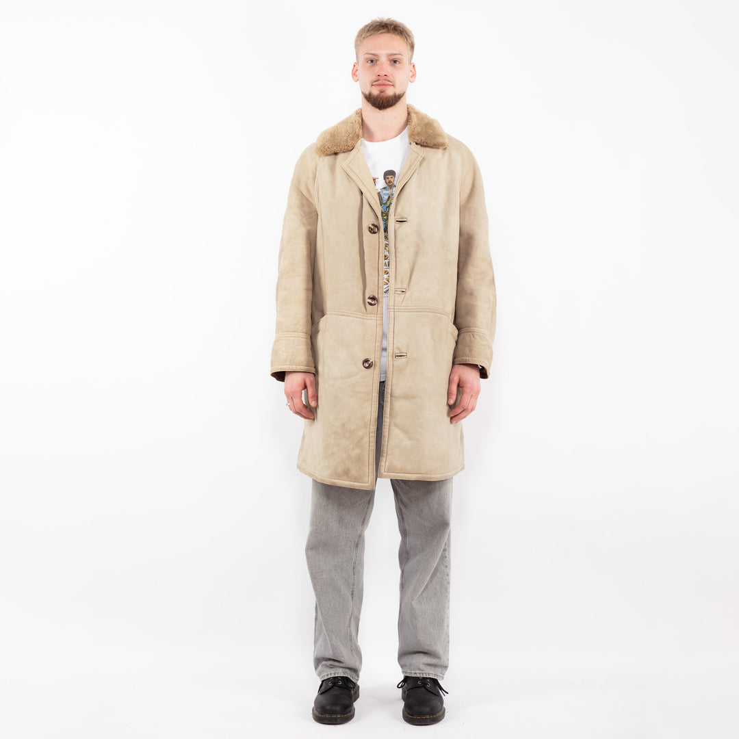 Vintage 70's Men Sheepskin Coat in Beige
