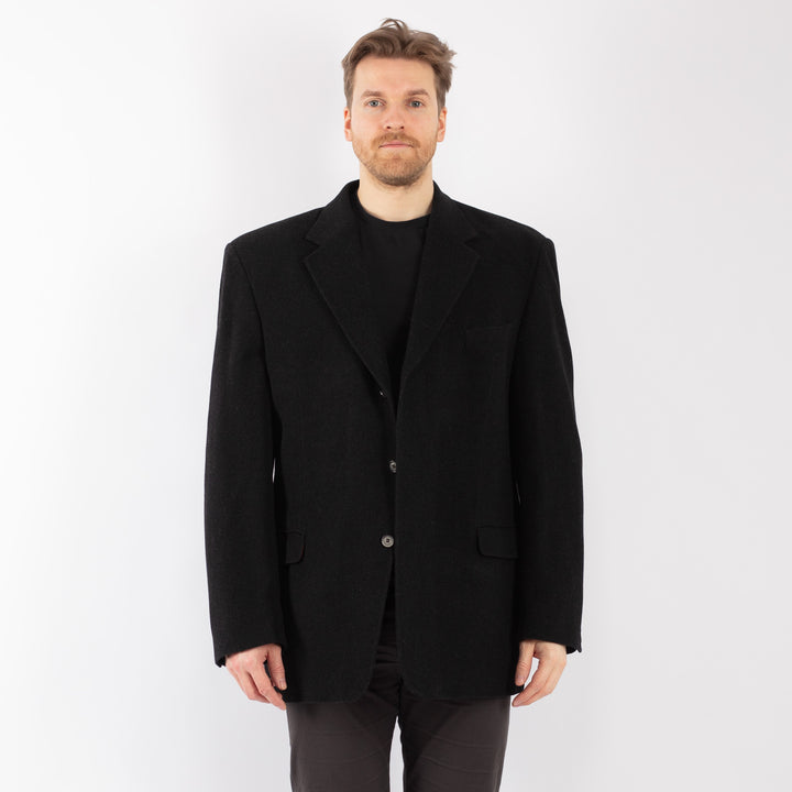 Vintage 80's Men Wool Blazer Jacket in BlackZ1268