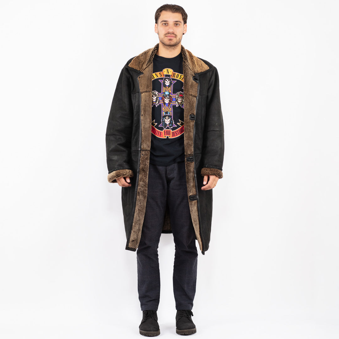 Vintage 90's Men Sheepskin Coat in BlackZ2376