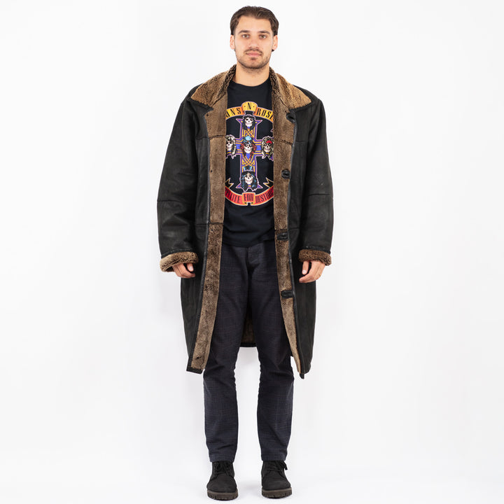 Vintage 90's Men Sheepskin Coat in BlackZ2376