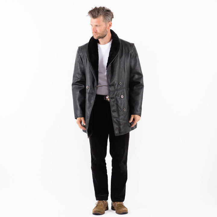 Vintage 90's Men Faux Sheepskin Coat in BlackZ1837