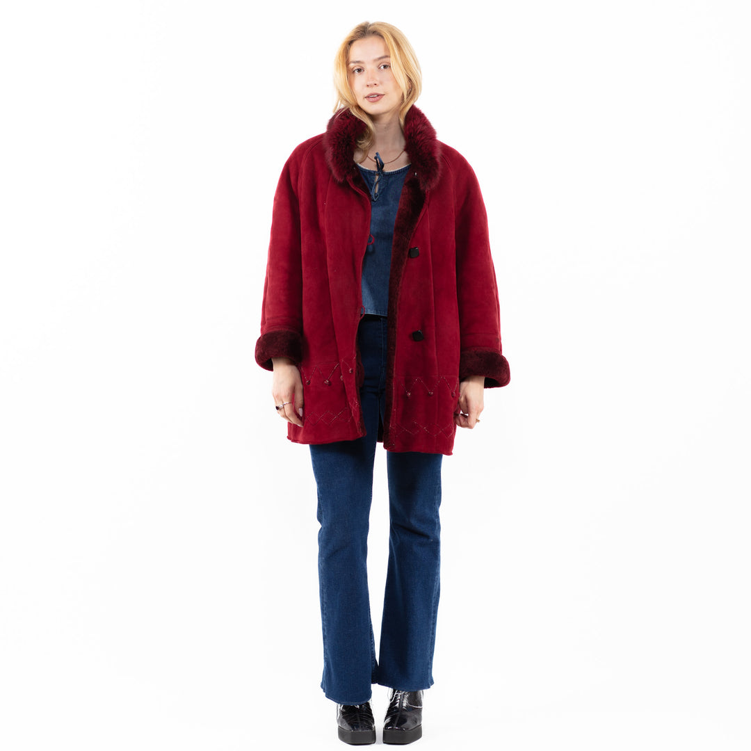 Vintage 90's Women Sheepskin Coat in RedA0060