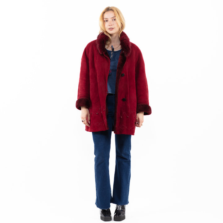 Vintage 90's Women Sheepskin Coat in RedA0060