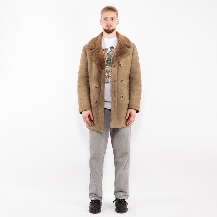 Vintage 70's Men Sheepskin Coat in Beige