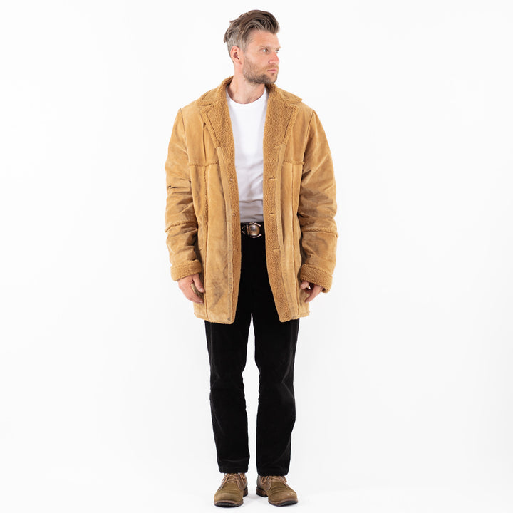 Vintage 90's Men Suede Sherpa Coat in BeigeZ1838