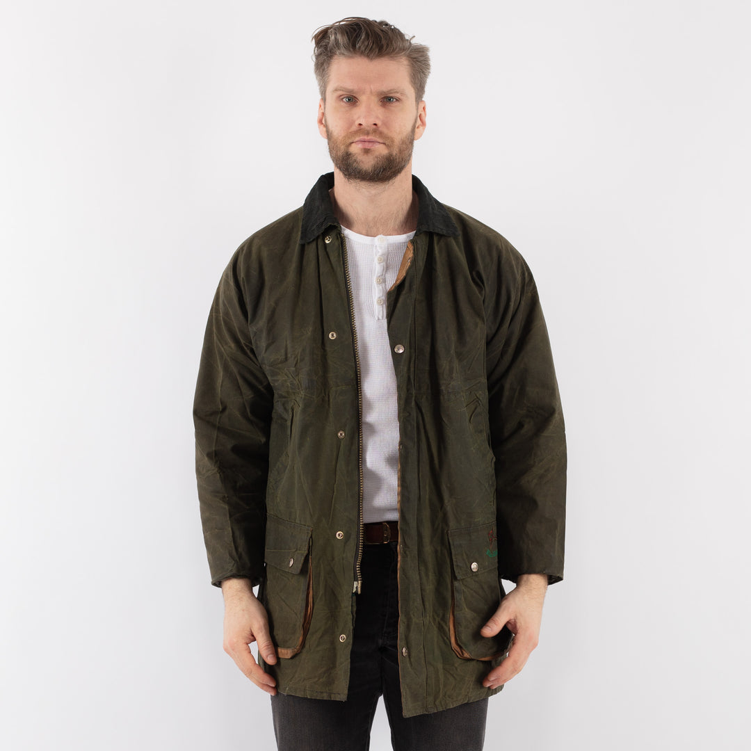 Vintage 90's Men Waxed Cotton Jacket in GreenZ910