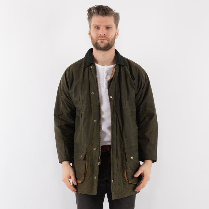 Vintage 90's Men Waxed Cotton Jacket in GreenZ910