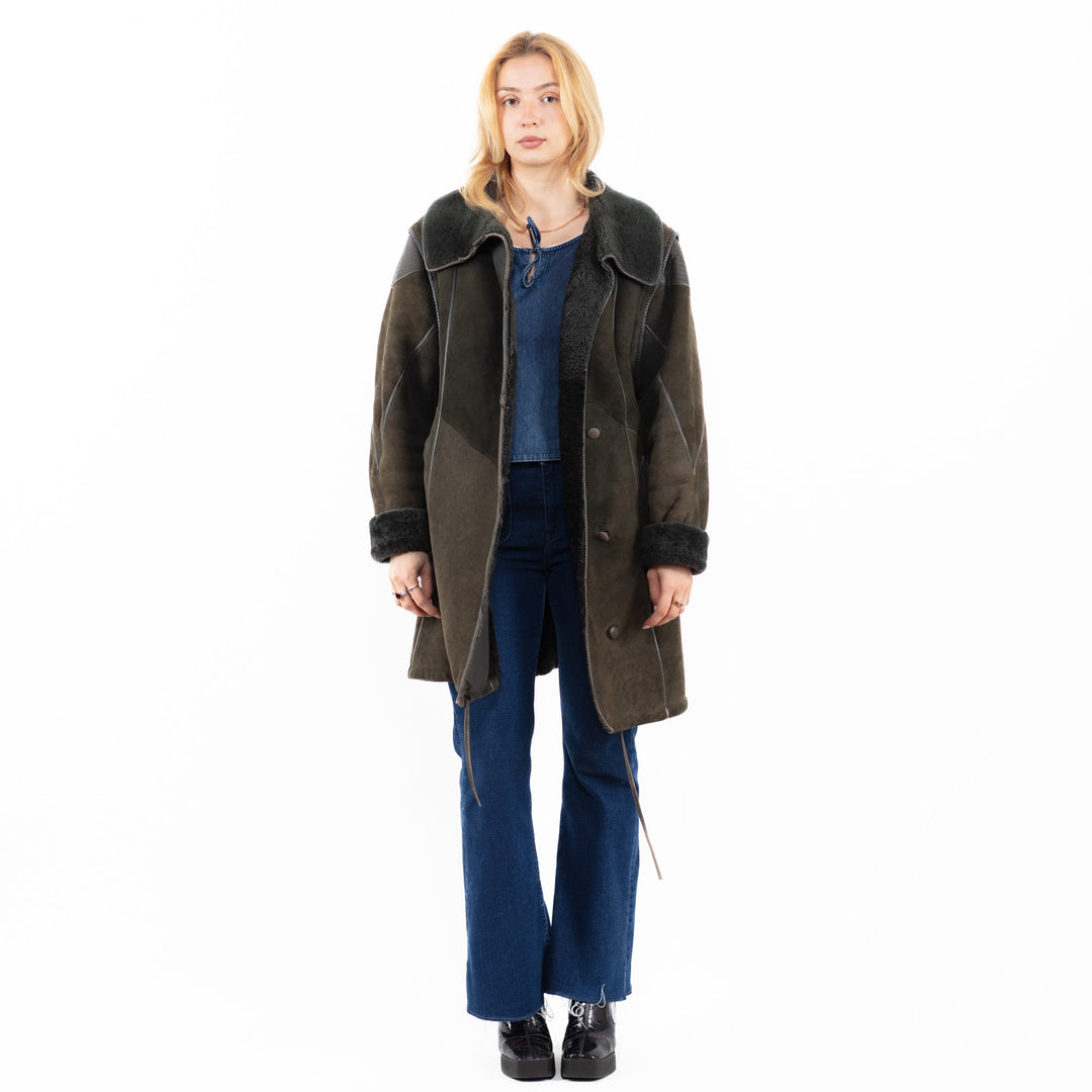 Vintage 90's Women Sheepskin Coat in GreenA0061
